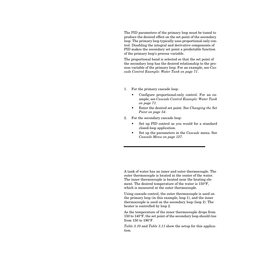 Proportional-only control on the primary loop, How to set up cascade control, Cascade control example: water tank | Watlow CPC400 User Manual | Page 85 / 230