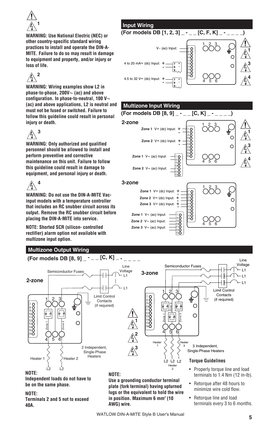 Input wiring, Zone 3-zone multizone input wiring, For models db [8, 9] _ - _ _ [c, k] _ - _ _ _ _) | Watlow DIN-A-MITE Style B User Manual | Page 5 / 14