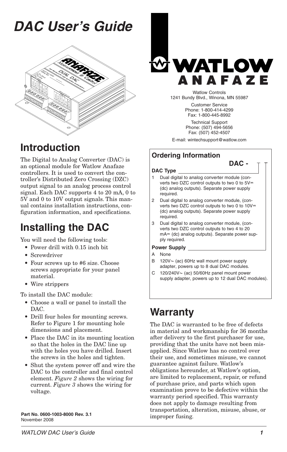 Watlow Dual DAC User Manual | 4 pages