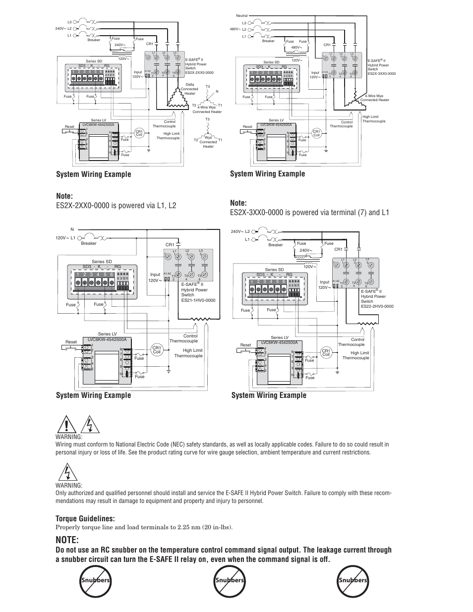 Torque guidelines, Snubbers | Watlow E-SAFE II Hybrid Power Switch User Manual | Page 2 / 4