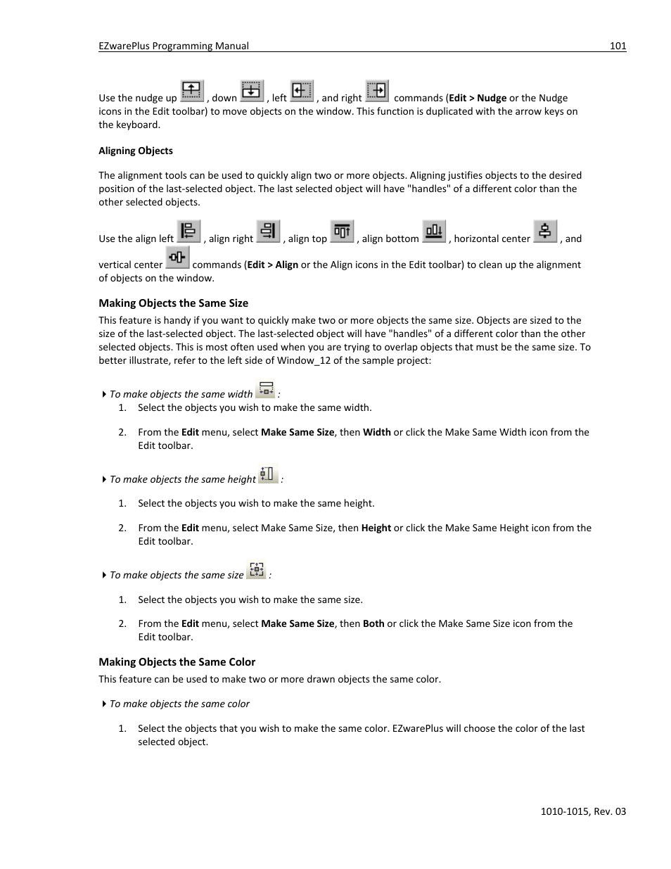 Making objects the same size, Making objects the same color | Watlow EZwarePlus Programming User Manual | Page 109 / 264