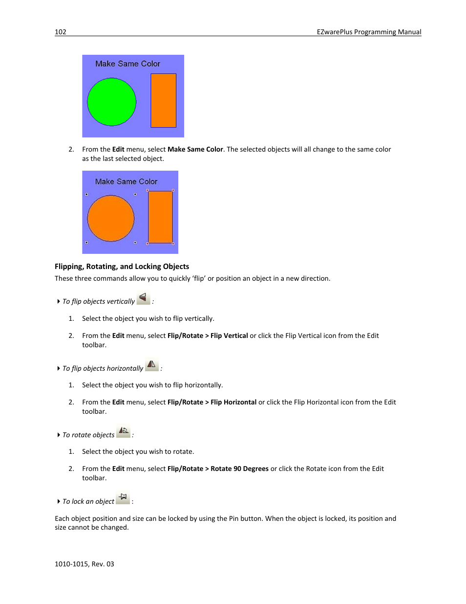 Flipping, rotating, and locking objects | Watlow EZwarePlus Programming User Manual | Page 110 / 264