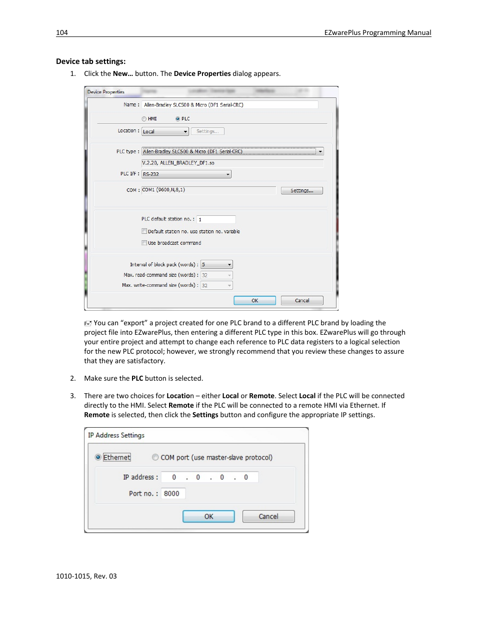 Device tab settings | Watlow EZwarePlus Programming User Manual | Page 112 / 264