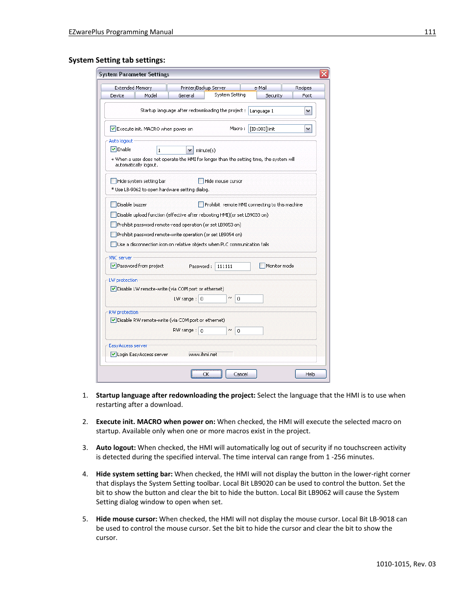 System setting tab settings | Watlow EZwarePlus Programming User Manual | Page 119 / 264