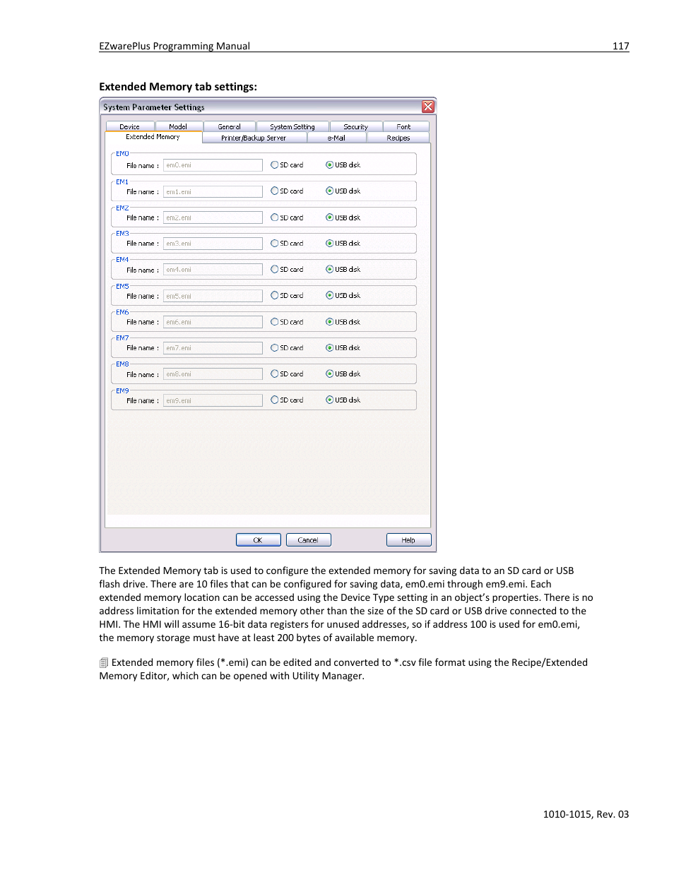 Extended memory tab settings | Watlow EZwarePlus Programming User Manual | Page 125 / 264