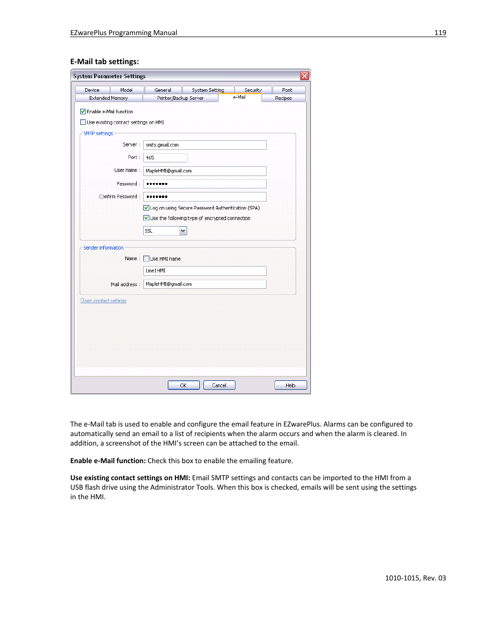 E-mail tab settings | Watlow EZwarePlus Programming User Manual | Page 127 / 264