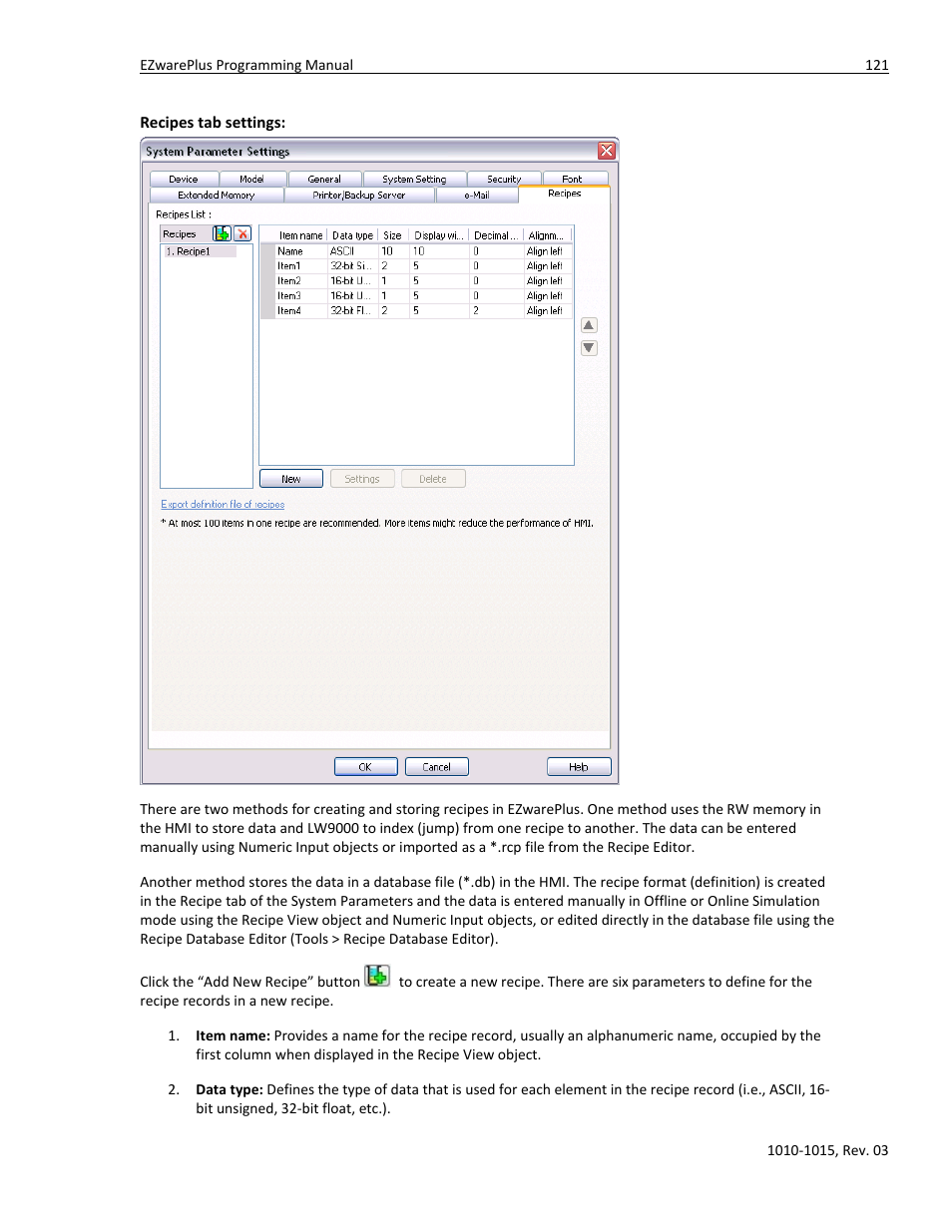 Recipes tab settings | Watlow EZwarePlus Programming User Manual | Page 129 / 264