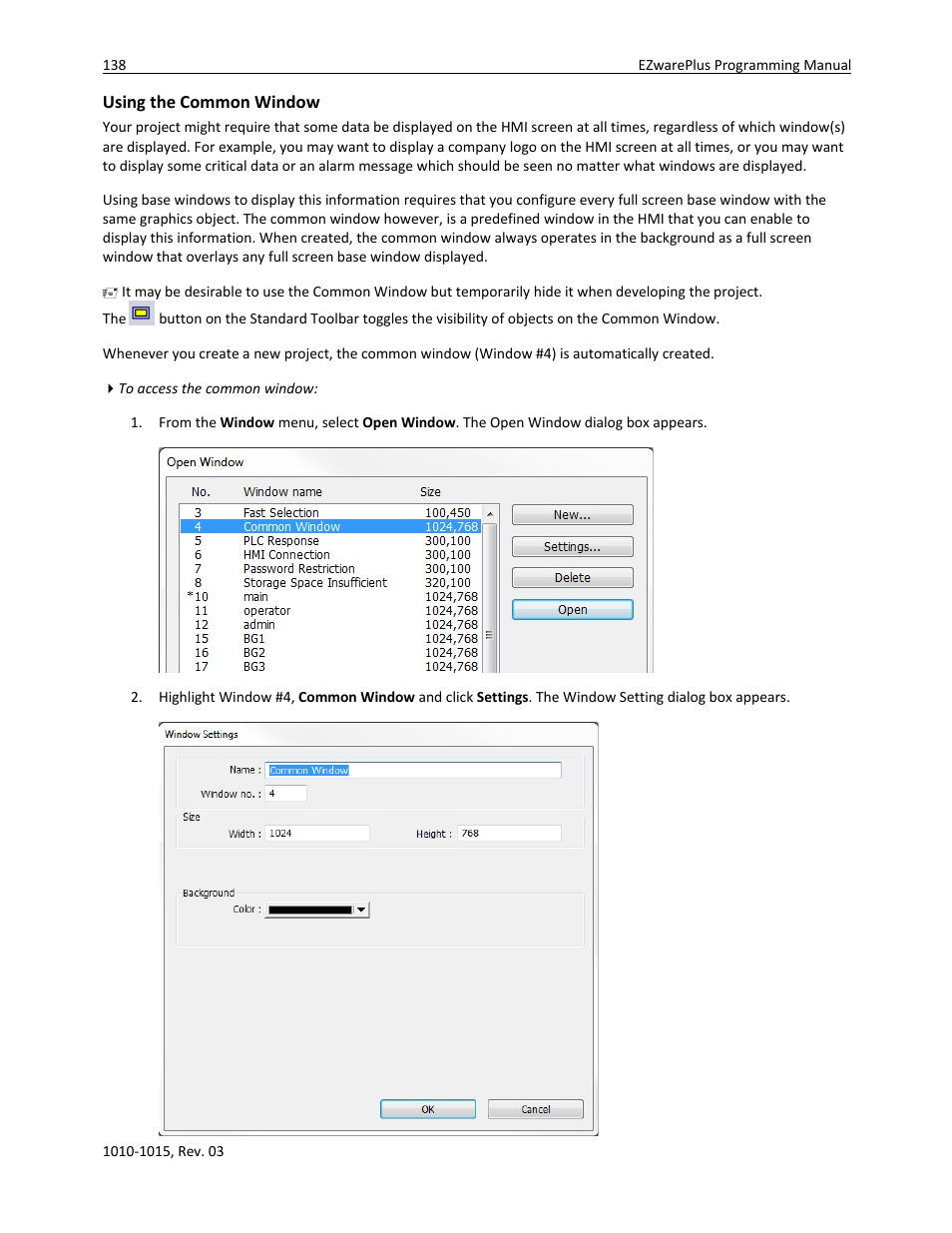 Using the common window | Watlow EZwarePlus Programming User Manual | Page 146 / 264