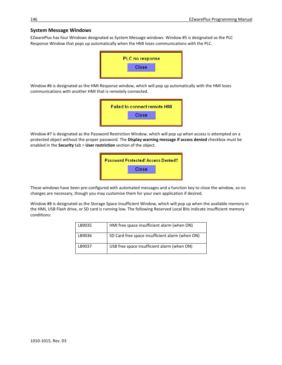 System message windows | Watlow EZwarePlus Programming User Manual | Page 154 / 264