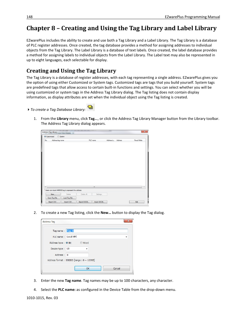 Creating and using the tag library, Library | Watlow EZwarePlus Programming User Manual | Page 156 / 264