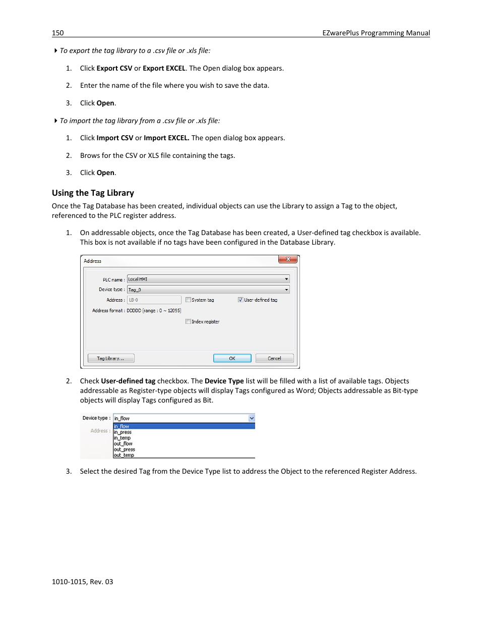 Using the tag library | Watlow EZwarePlus Programming User Manual | Page 158 / 264
