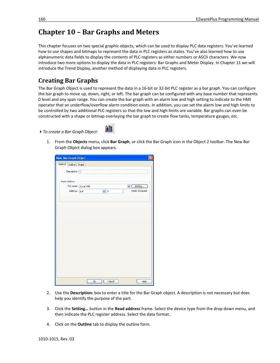 Chapter 10 – bar graphs and meters, Creating bar graphs | Watlow EZwarePlus Programming User Manual | Page 168 / 264