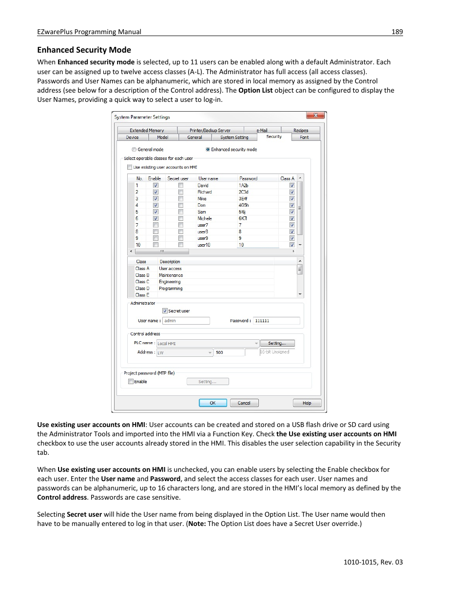 Enhanced security mode | Watlow EZwarePlus Programming User Manual | Page 197 / 264