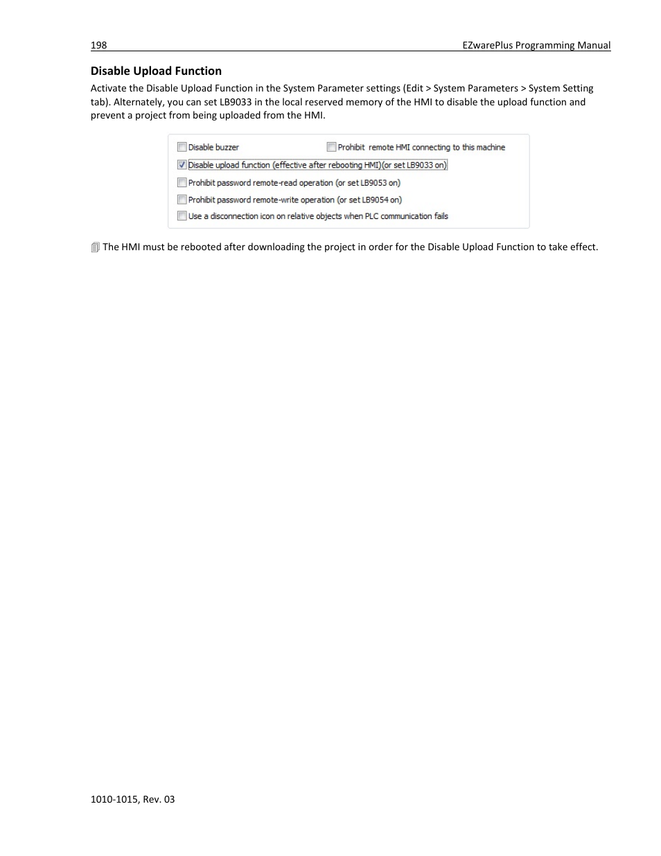 Disable upload function | Watlow EZwarePlus Programming User Manual | Page 206 / 264
