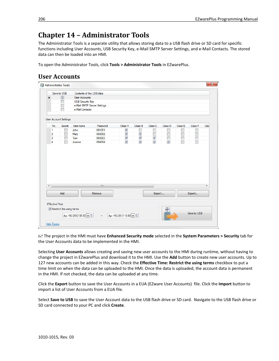Chapter 14 – administrator tools, User accounts | Watlow EZwarePlus Programming User Manual | Page 214 / 264