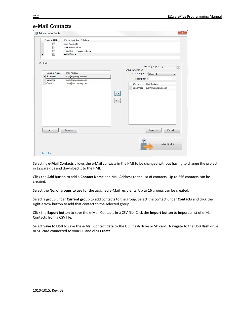 E-mail contacts | Watlow EZwarePlus Programming User Manual | Page 220 / 264