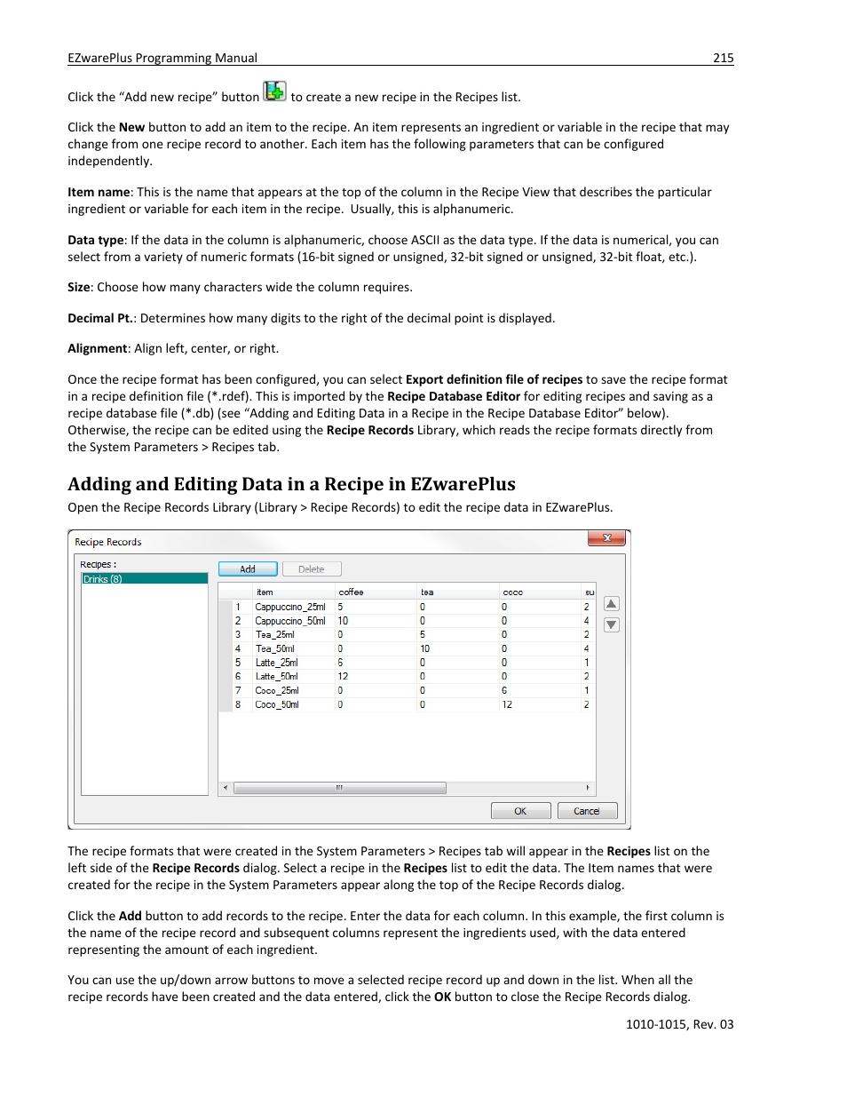 Adding and editing data in a recipe in ezwareplus | Watlow EZwarePlus Programming User Manual | Page 223 / 264