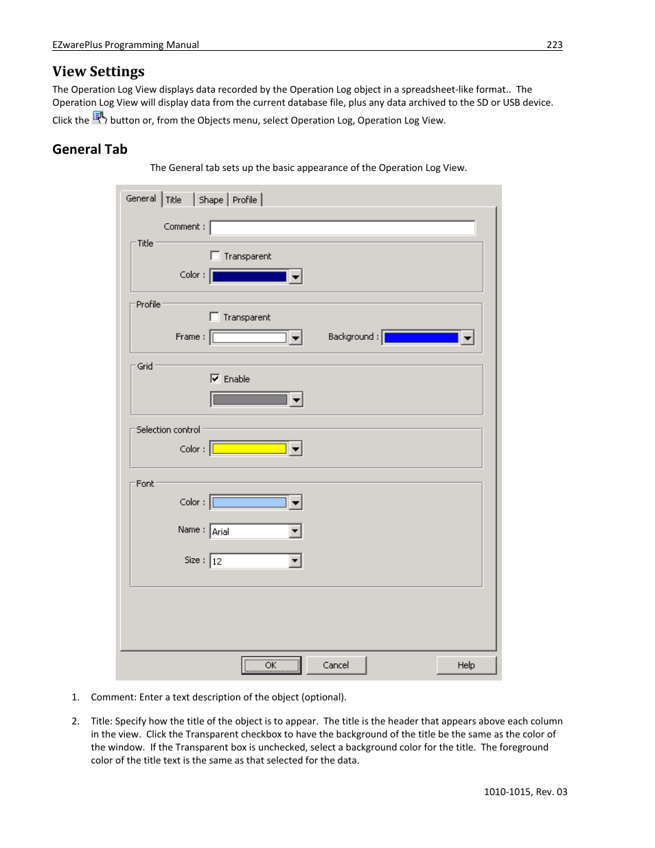 View settings, General tab | Watlow EZwarePlus Programming User Manual | Page 231 / 264