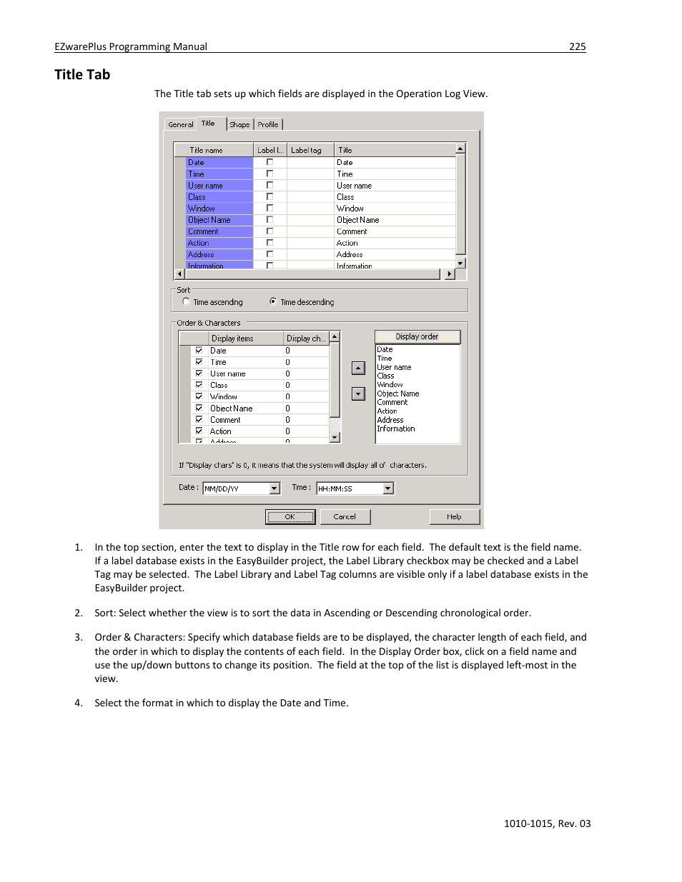 Title tab | Watlow EZwarePlus Programming User Manual | Page 233 / 264
