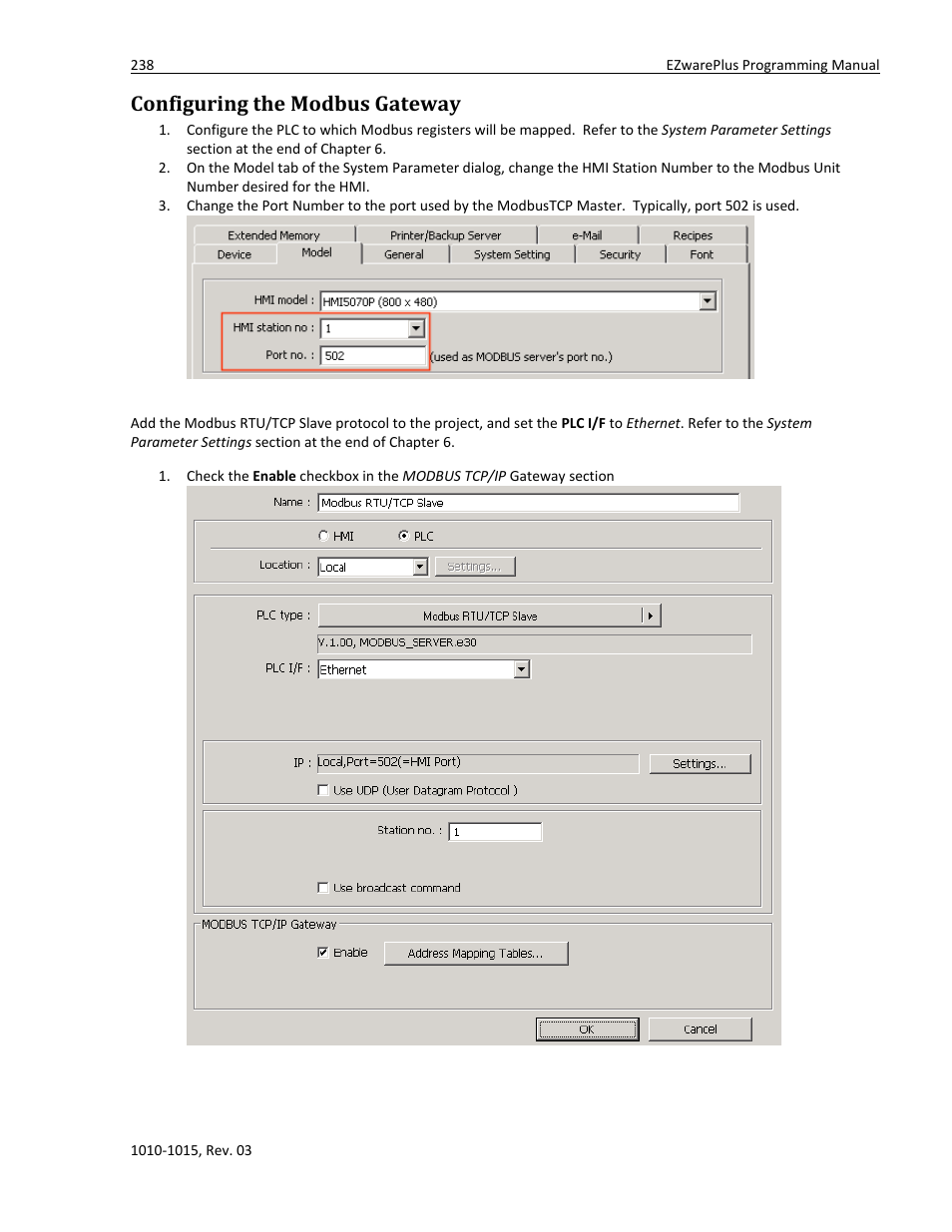 Configuring the modbus gateway | Watlow EZwarePlus Programming User Manual | Page 246 / 264