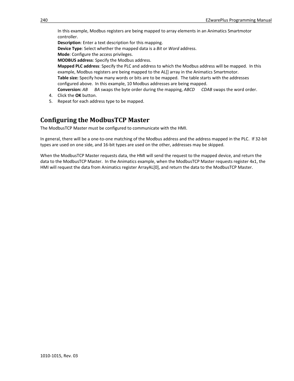 Configuring the modbustcp master | Watlow EZwarePlus Programming User Manual | Page 248 / 264