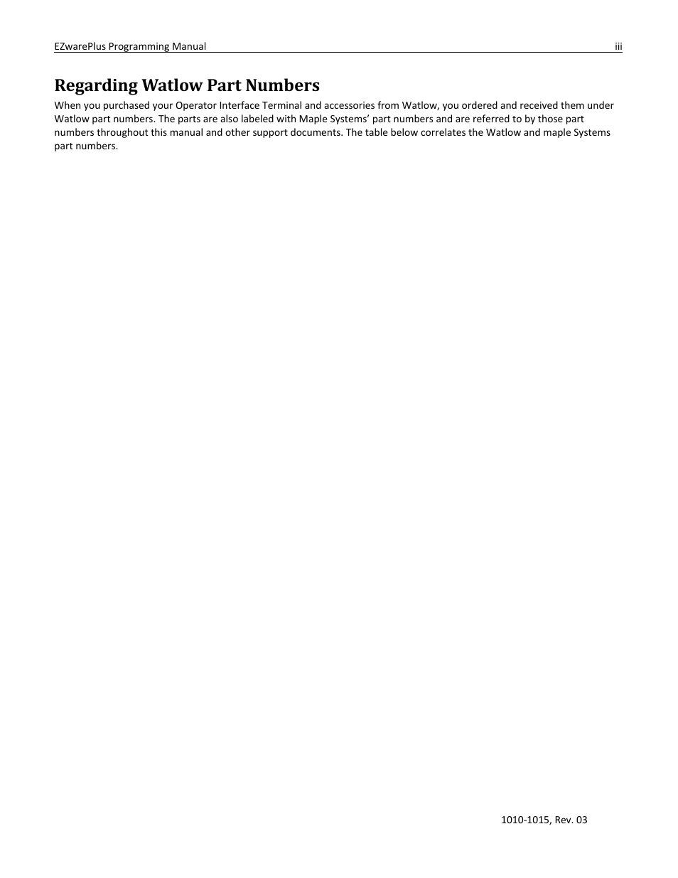 Regarding watlow part numbers | Watlow EZwarePlus Programming User Manual | Page 3 / 264