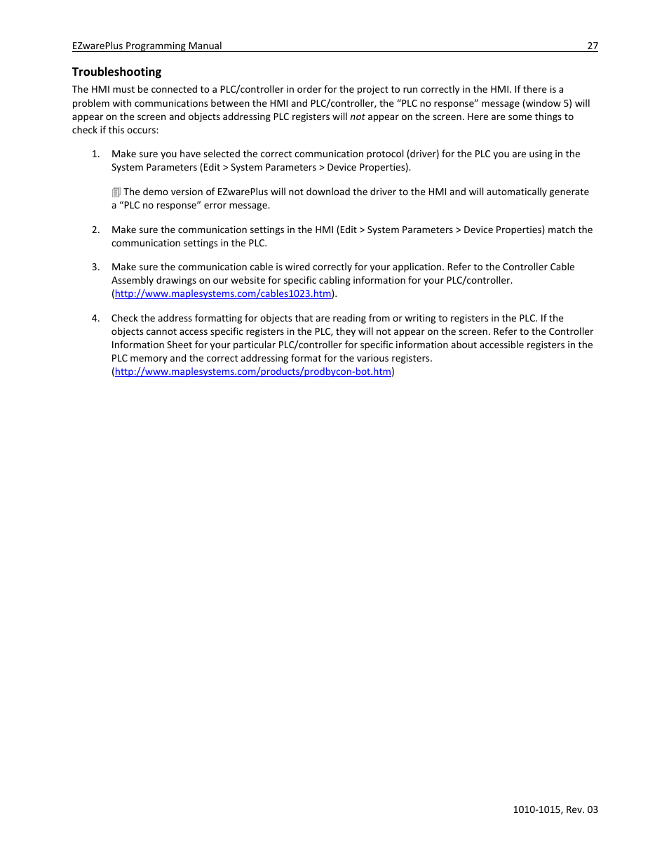 Troubleshooting | Watlow EZwarePlus Programming User Manual | Page 35 / 264