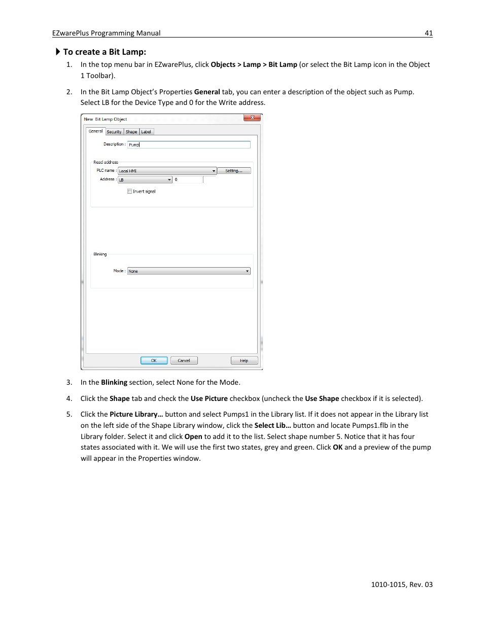 To create a bit lamp | Watlow EZwarePlus Programming User Manual | Page 49 / 264