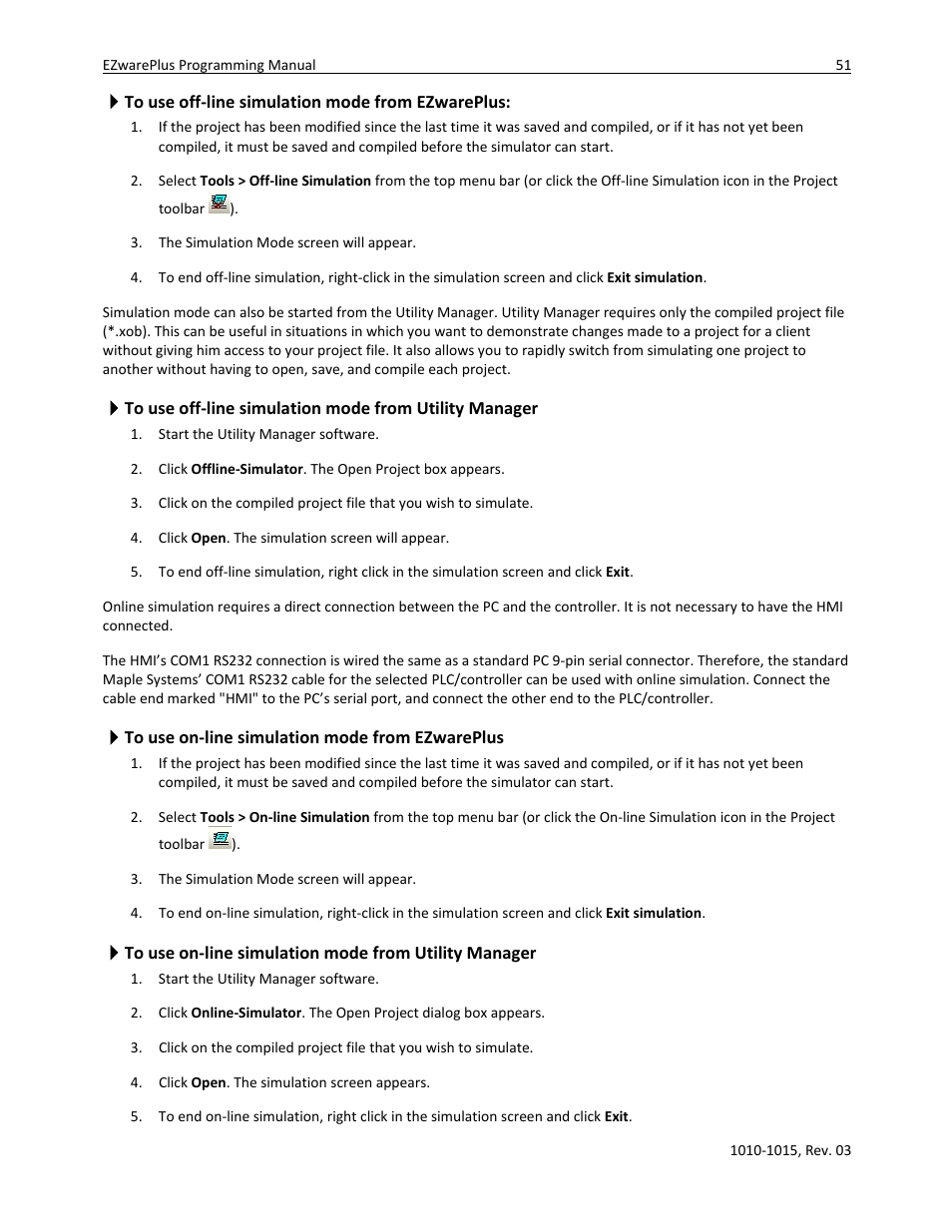 To use off-line simulation mode from ezwareplus, To use off-line simulation mode from utility, Manager | To use on-line simulation mode from ezwareplus, To use on-line simulation mode from utility | Watlow EZwarePlus Programming User Manual | Page 59 / 264
