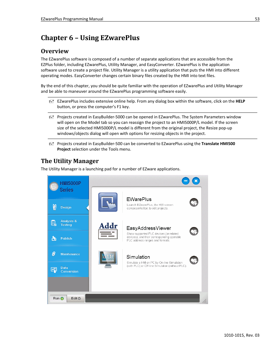Chapter 6 – using ezwareplus, Overview, The utility manager | Watlow EZwarePlus Programming User Manual | Page 61 / 264