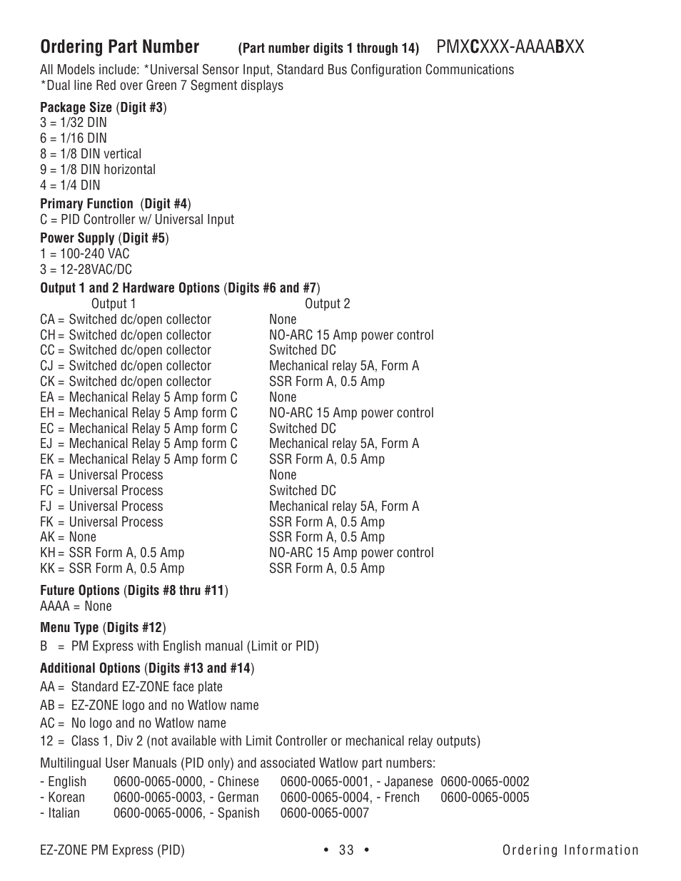 Ordering part number | Watlow EZ-ZONE PM Express User Manual | Page 33 / 35