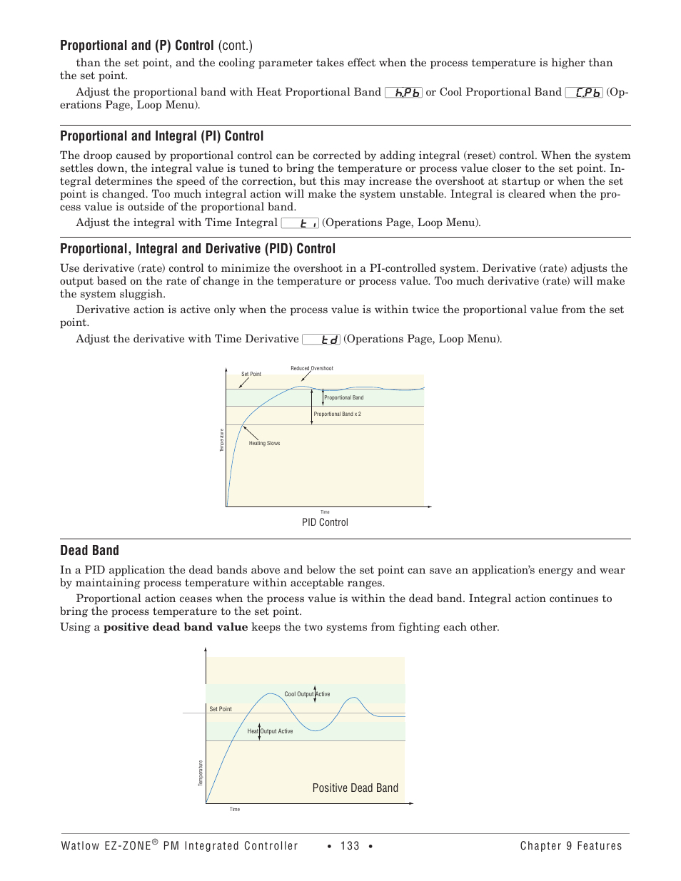 Proportional and integral (pi) control, Dead band, Proportional and (p) control (cont.) | Watlow EZ-ZONE PM Integrated Controller User Manual | Page 136 / 181