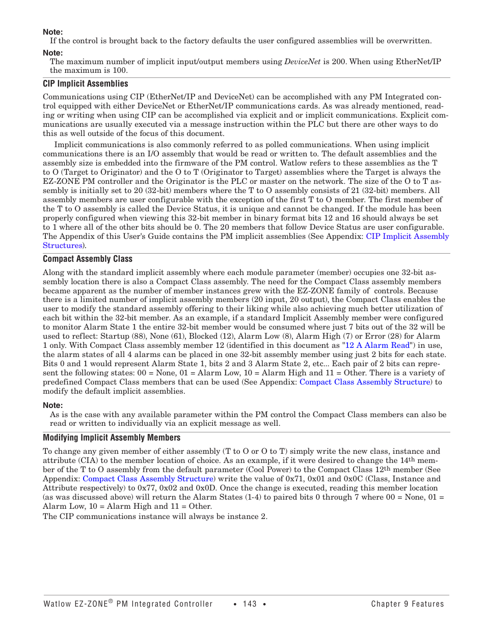 Cip implicit assemblies, Compact assembly class, Modifying implicit assembly members | Watlow EZ-ZONE PM Integrated Controller User Manual | Page 146 / 181