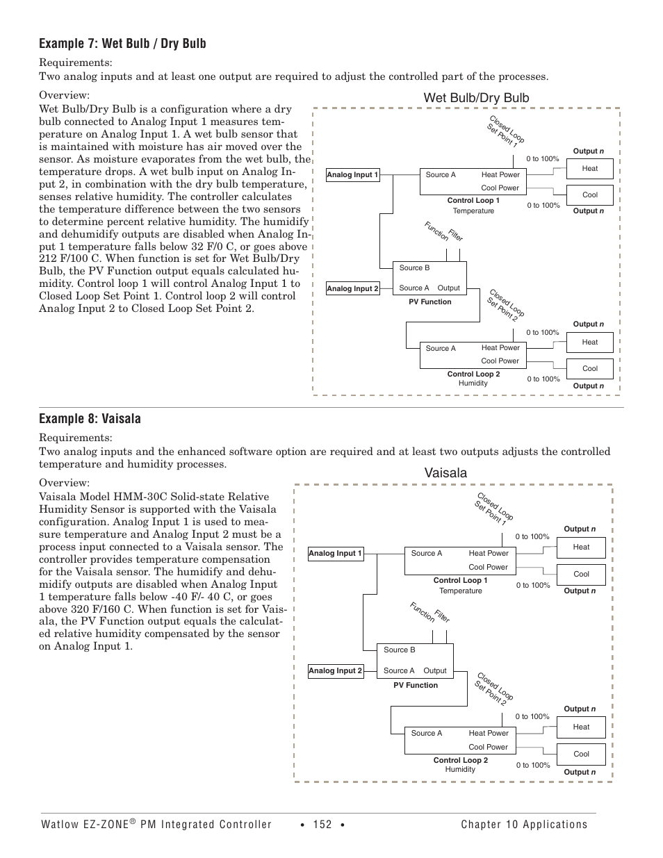 Example 7: wet bulb / dry bulb, Example 8: vaisala, Vaisala | Wet bulb/dry bulb | Watlow EZ-ZONE PM Integrated Controller User Manual | Page 155 / 181