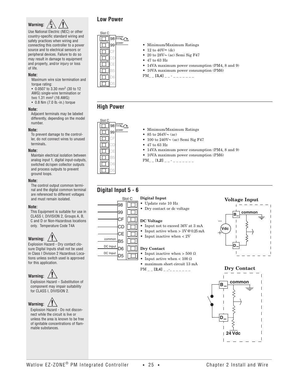 Low power, High power, Digital input 5 - 6 | Watlow EZ-ZONE PM Integrated Controller User Manual | Page 28 / 181