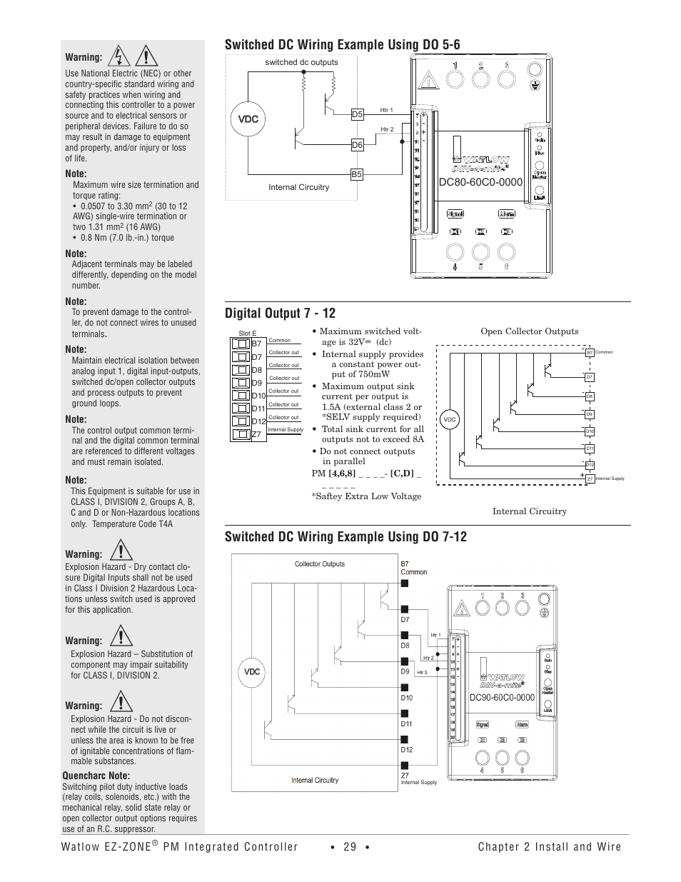 Switched dc wiring example using do 5-6, Digital output 7 - 12, Switched dc wiring example using do 7-12 | Watlow EZ-ZONE PM Integrated Controller User Manual | Page 32 / 181