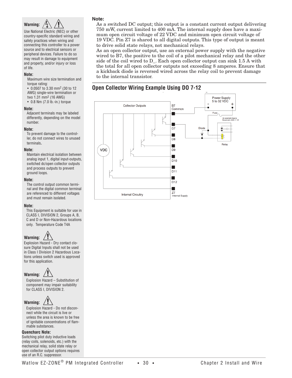 Open collector wiring example using do 7-12 | Watlow EZ-ZONE PM Integrated Controller User Manual | Page 33 / 181