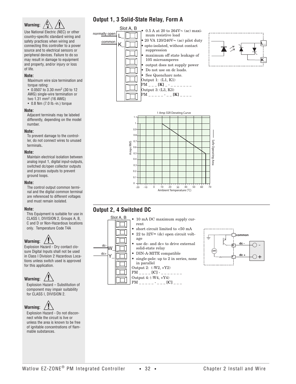 Output 1, 3 solid-state relay, form a, Output 2, 4 switched dc, L_ k | Watlow EZ-ZONE PM Integrated Controller User Manual | Page 35 / 181