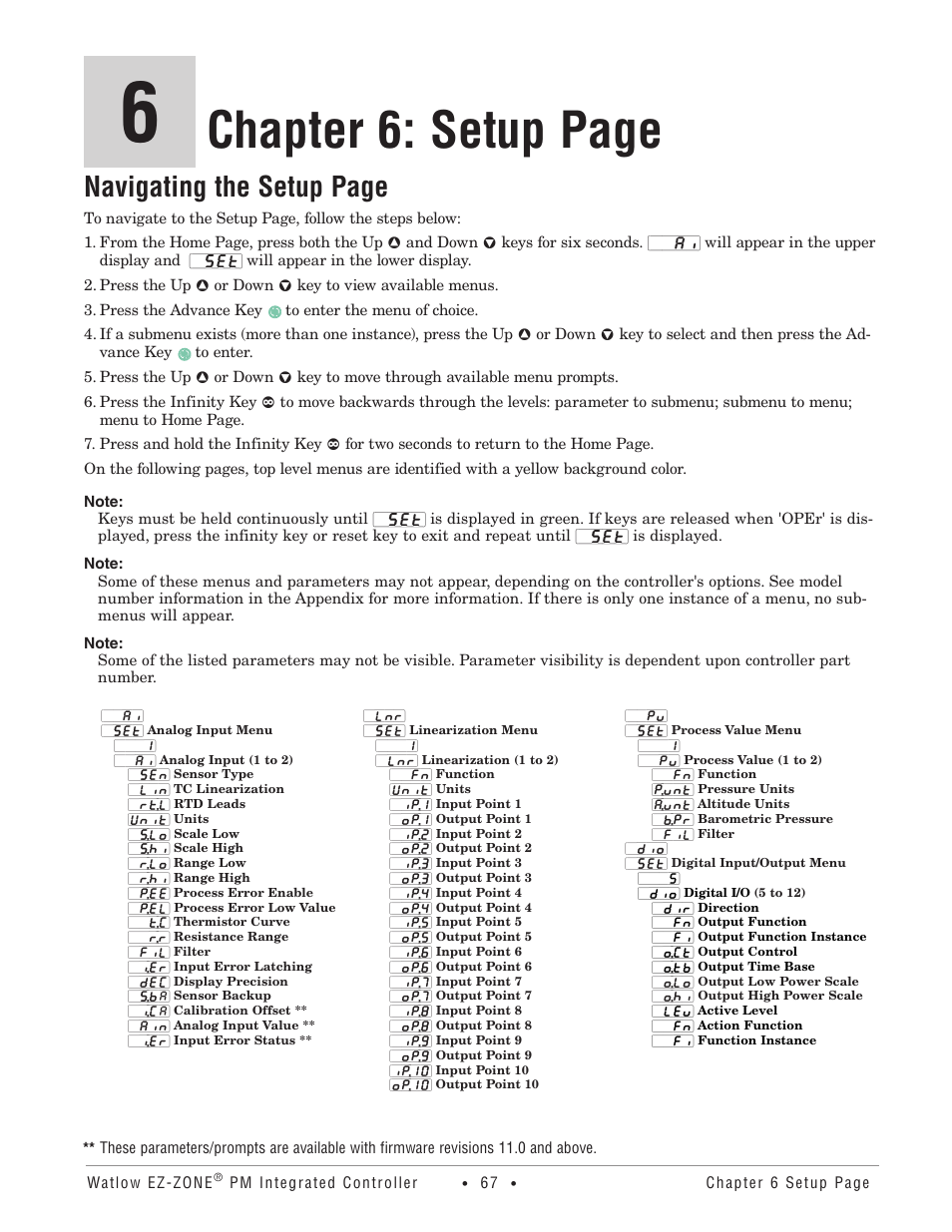 Chapter 6: setup page, Navigating the setup page | Watlow EZ-ZONE PM Integrated Controller User Manual | Page 70 / 181