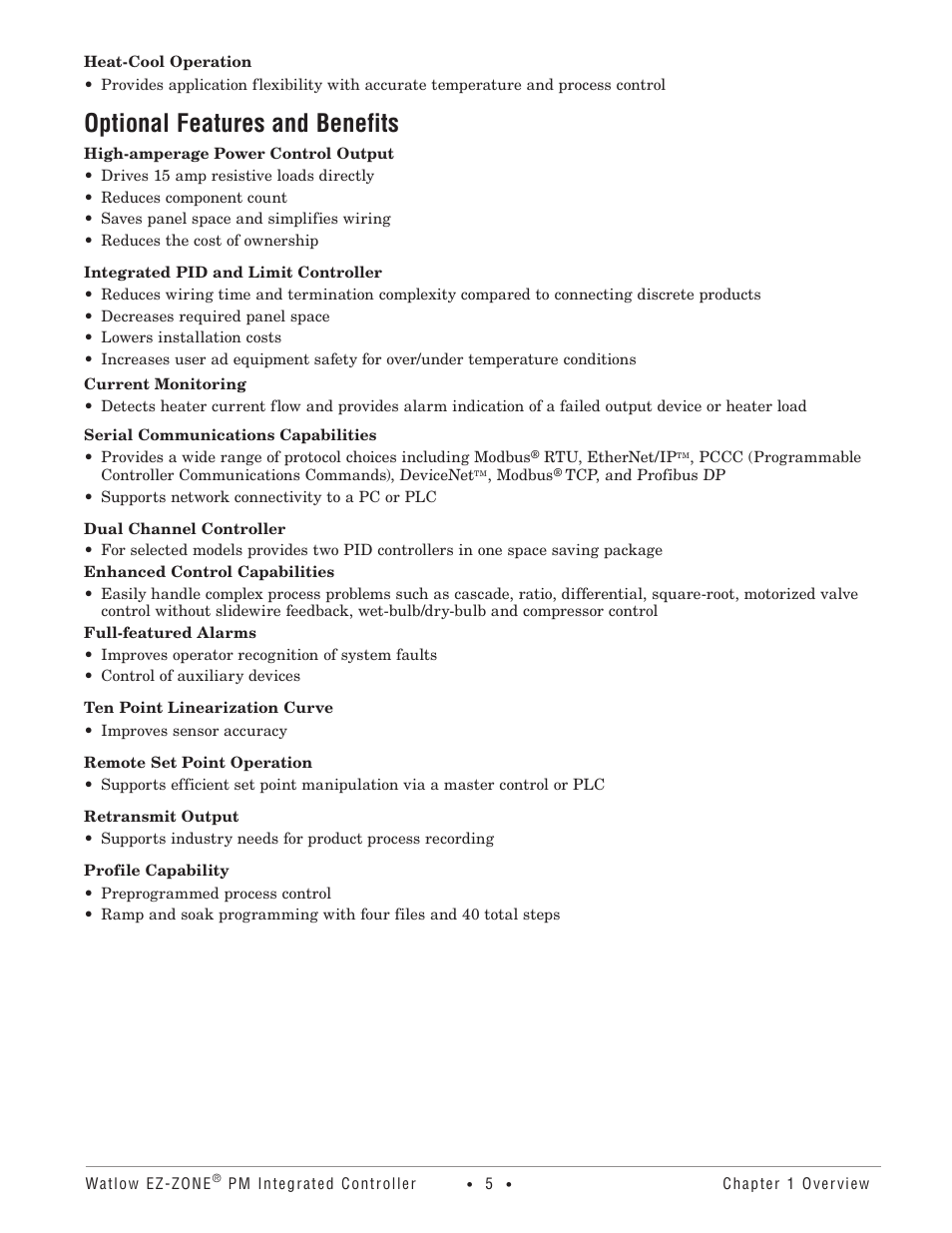 Optional features and benefits | Watlow EZ-ZONE PM Integrated Controller User Manual | Page 8 / 181