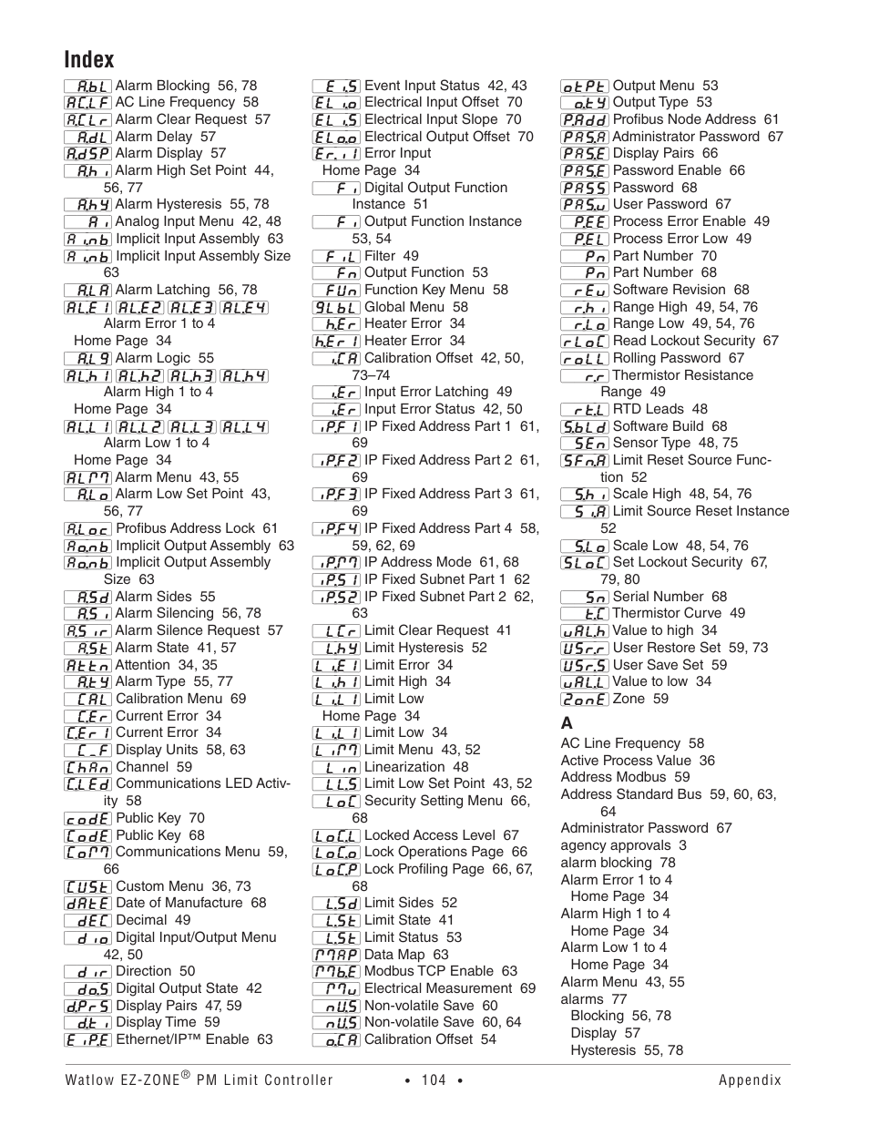 Index | Watlow EZ-ZONE PM User Manual | Page 107 / 111