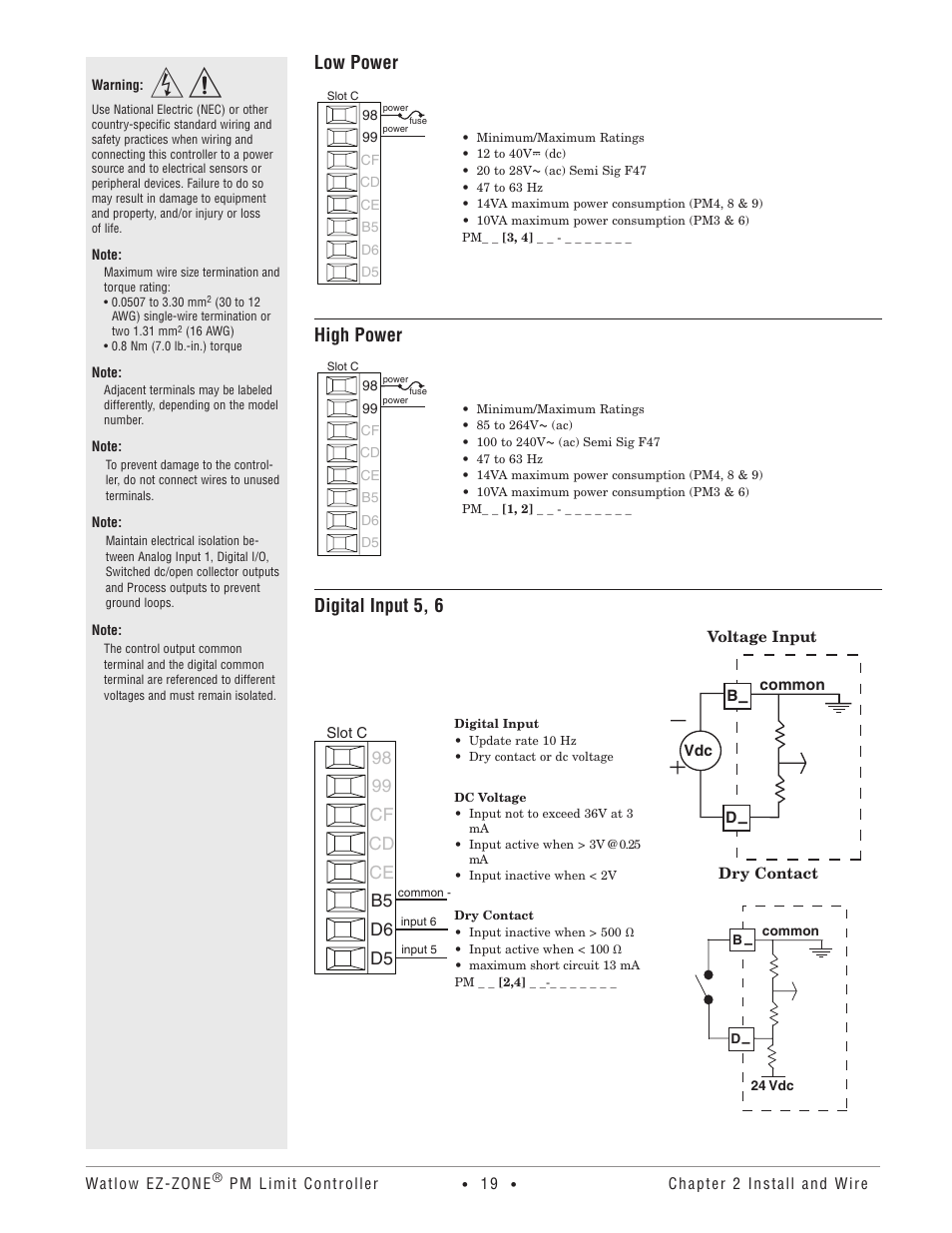 Low power, High power, Digital input 5, 6 | Watlow EZ-ZONE PM User Manual | Page 22 / 111