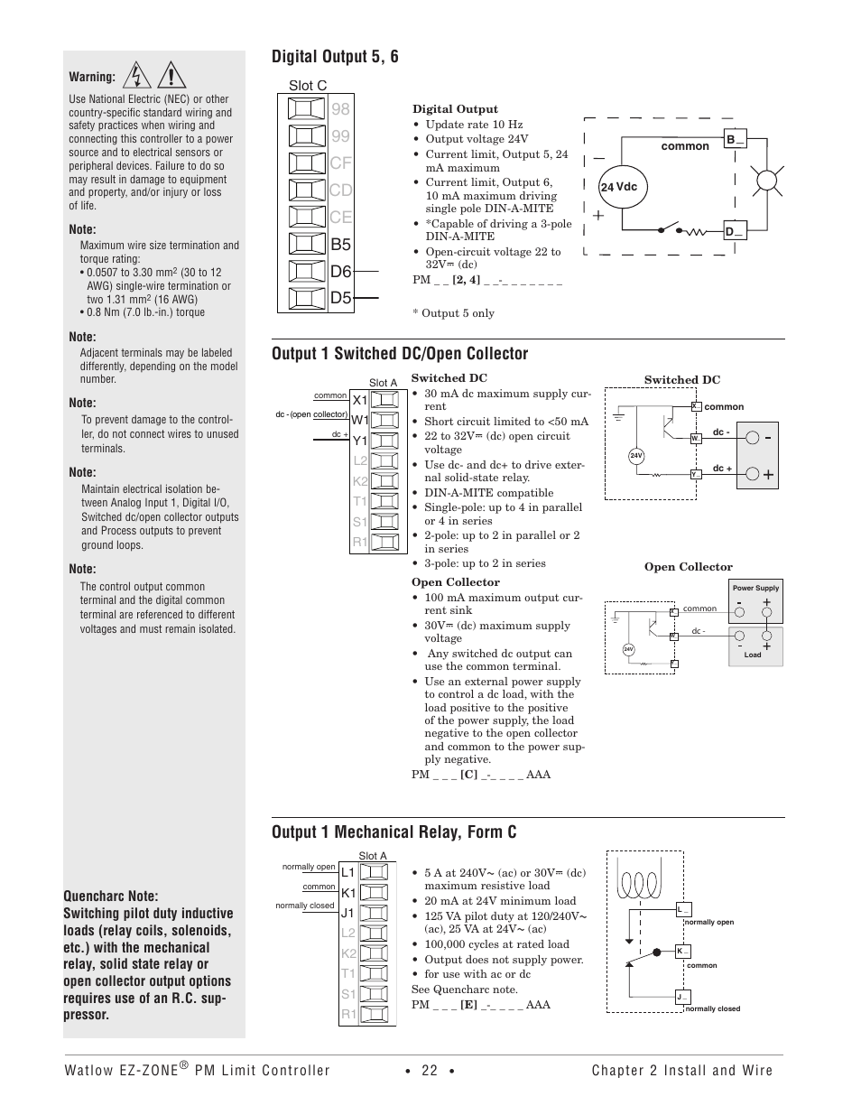 Output 1 switched dc/open collector, Output 1 mechanical relay, form c | Watlow EZ-ZONE PM User Manual | Page 25 / 111