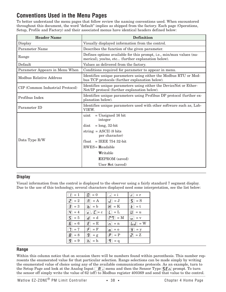 Conventions used in the menu pages | Watlow EZ-ZONE PM User Manual | Page 41 / 111