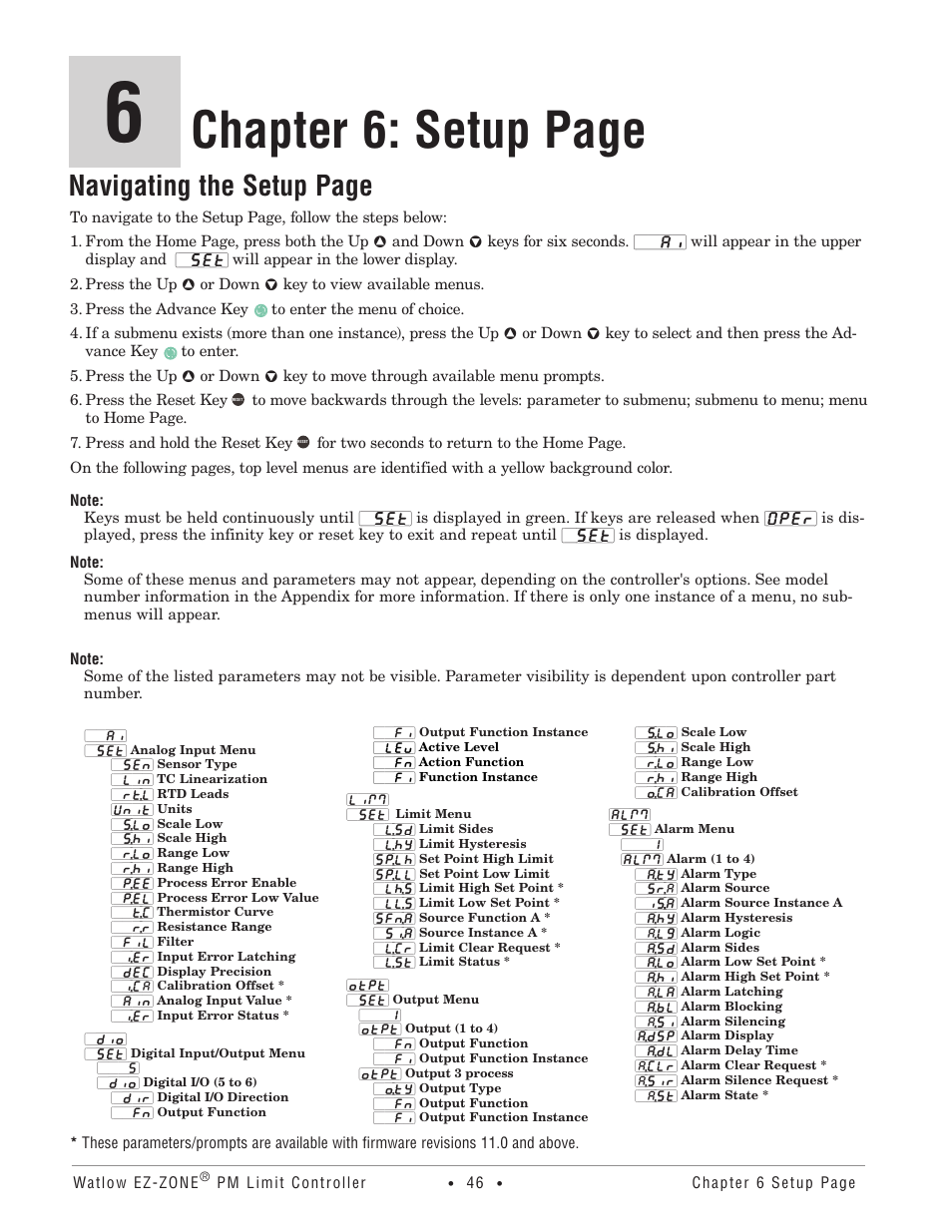 Chapter 6: setup page, Navigating the setup page | Watlow EZ-ZONE PM User Manual | Page 49 / 111