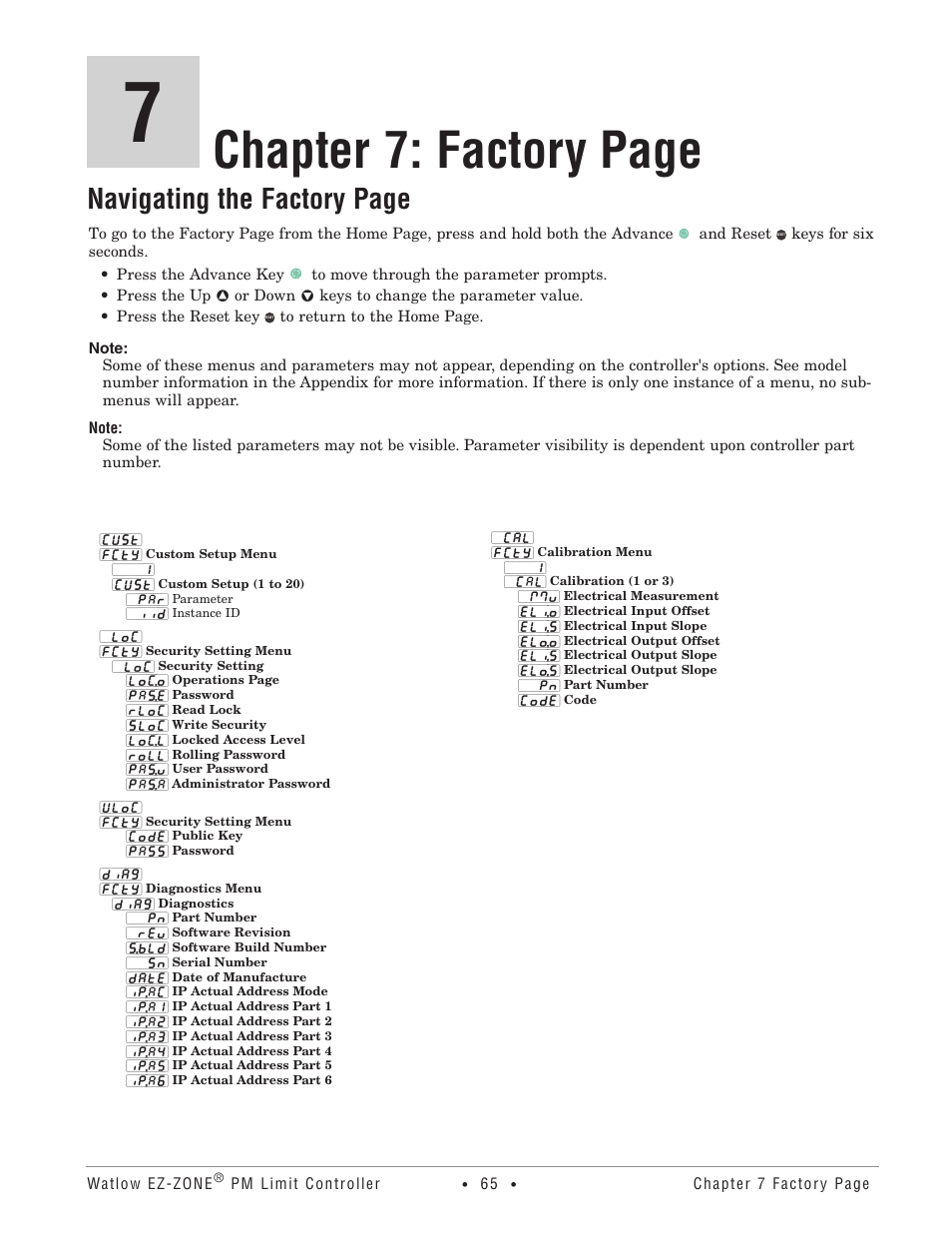 Chapter 7: factory page, Navigating the factory page | Watlow EZ-ZONE PM User Manual | Page 68 / 111