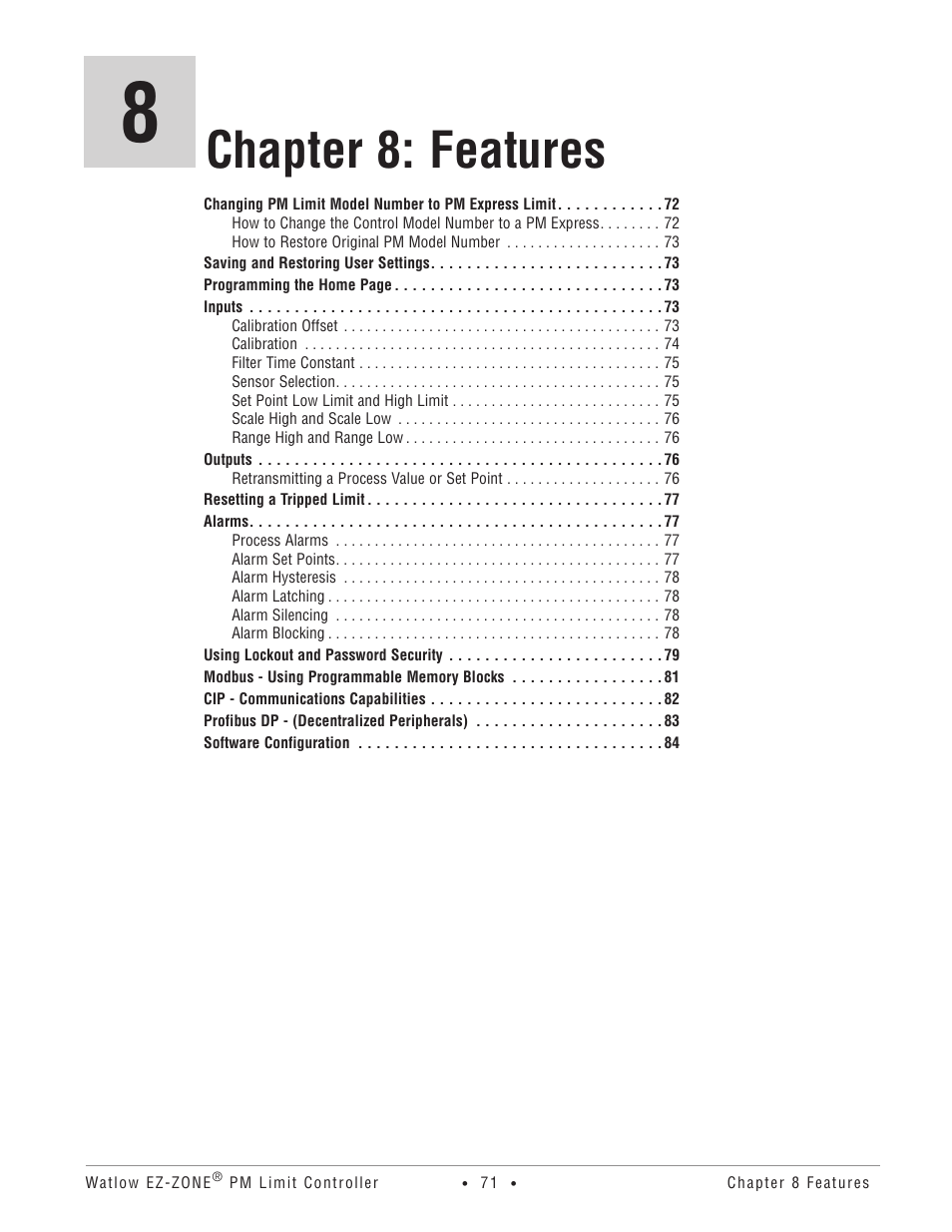 Chapter 8: features | Watlow EZ-ZONE PM User Manual | Page 74 / 111