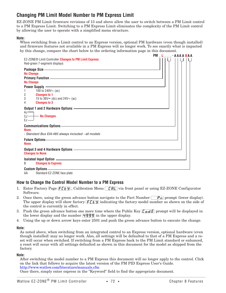 Changing pm limit model number to pm express limit | Watlow EZ-ZONE PM User Manual | Page 75 / 111