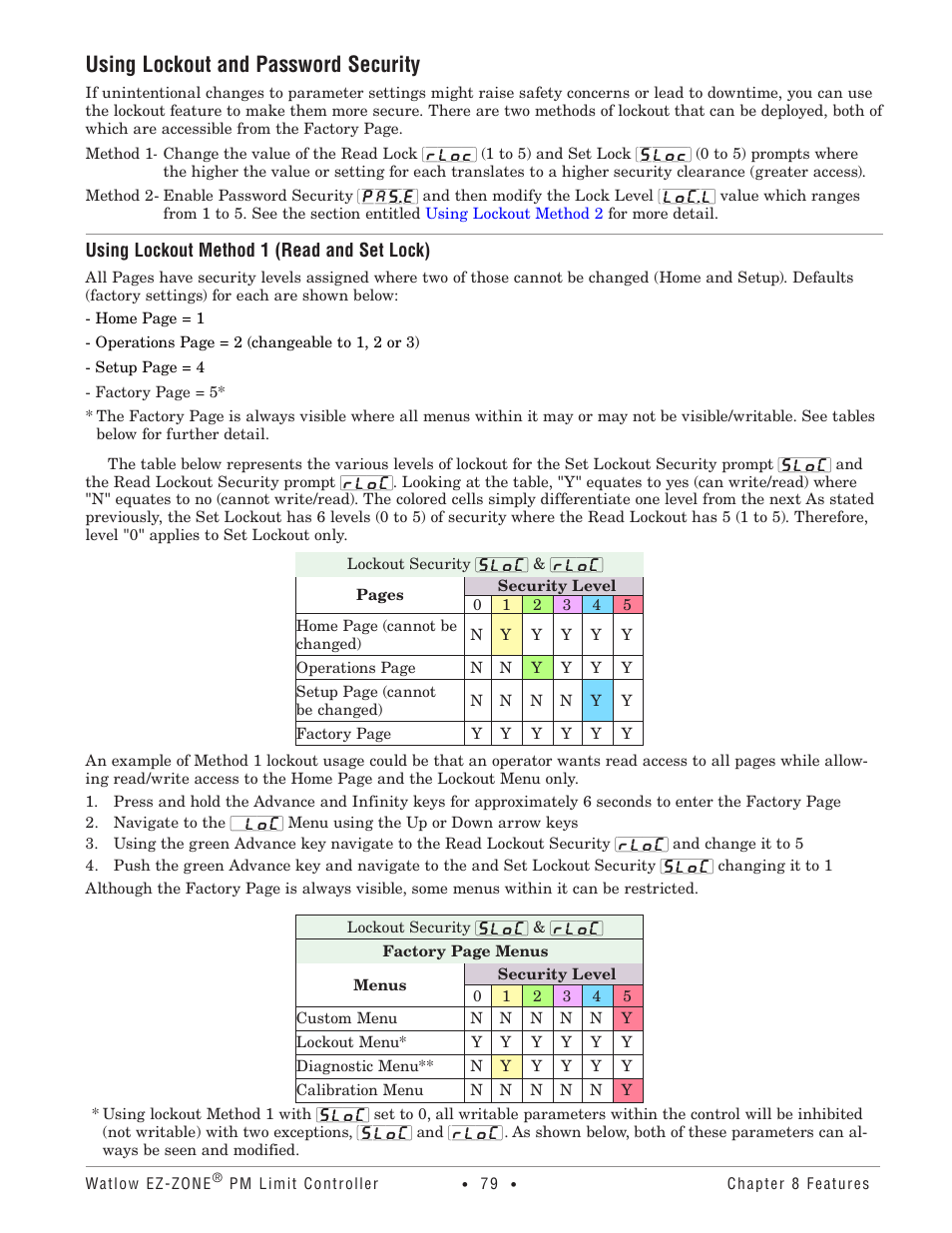 Using lockout and password security | Watlow EZ-ZONE PM User Manual | Page 82 / 111