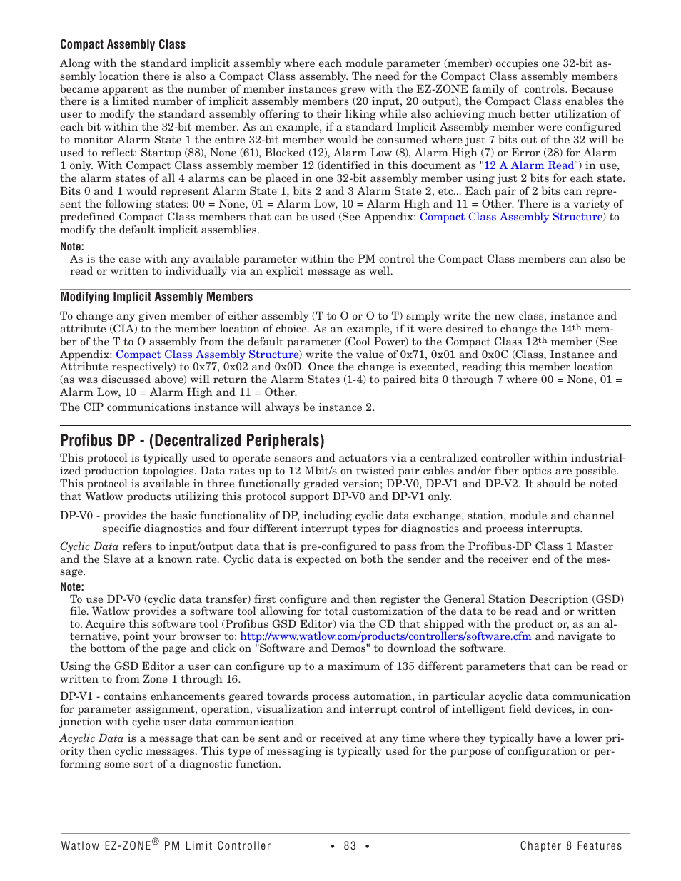 Modifying implicit assembly members, Profibus dp - (decentralized peripherals) | Watlow EZ-ZONE PM User Manual | Page 86 / 111